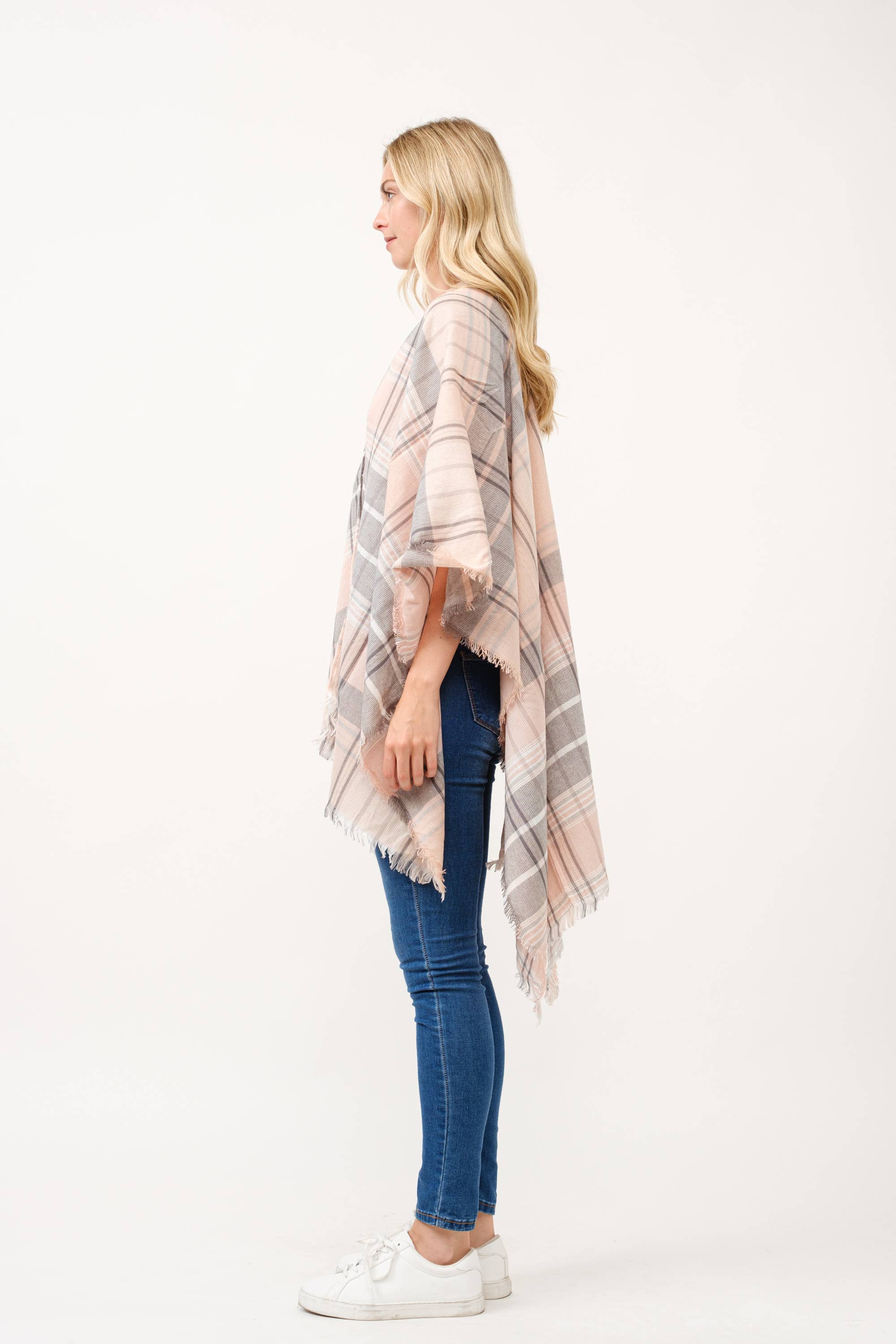 Raj Trading & Imports (USA) Inc. - Wholesale Kimono - Women's - Autumn Plaid Fringe Poncho Kimono Ruana2