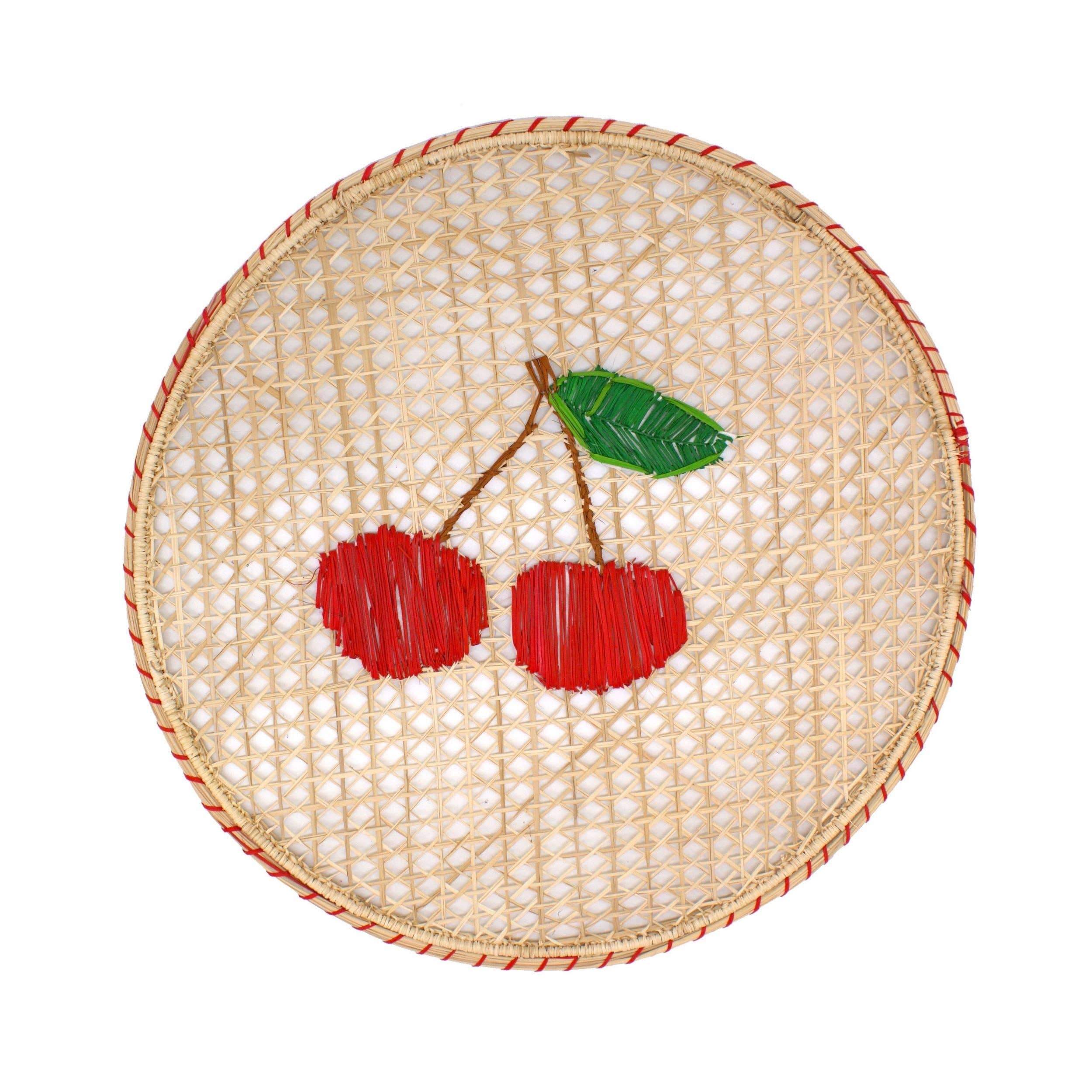 Washein - Wholesale Placemat - Red Cherry Fruit Round Placemats Natural Straw Woven1