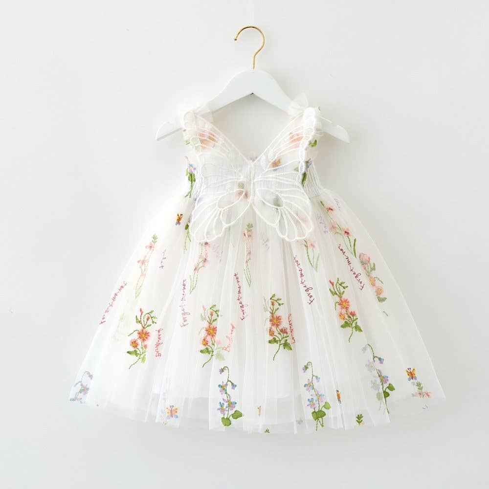 Little Trendy - Wholesale Dress - Kids - Girls floral embroidery mesh dress with butterfly wings 0