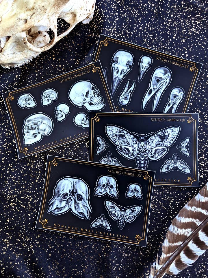 Momento Mori Sticker Sheet Pack - 4 Designs for wholesale by Studio Umbralux