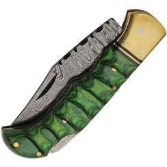 Vintage Gentlemen - Wholesale Pocket Knife/Holder - Grooved Lockback Damascus Steel Pocket Knife- Green1