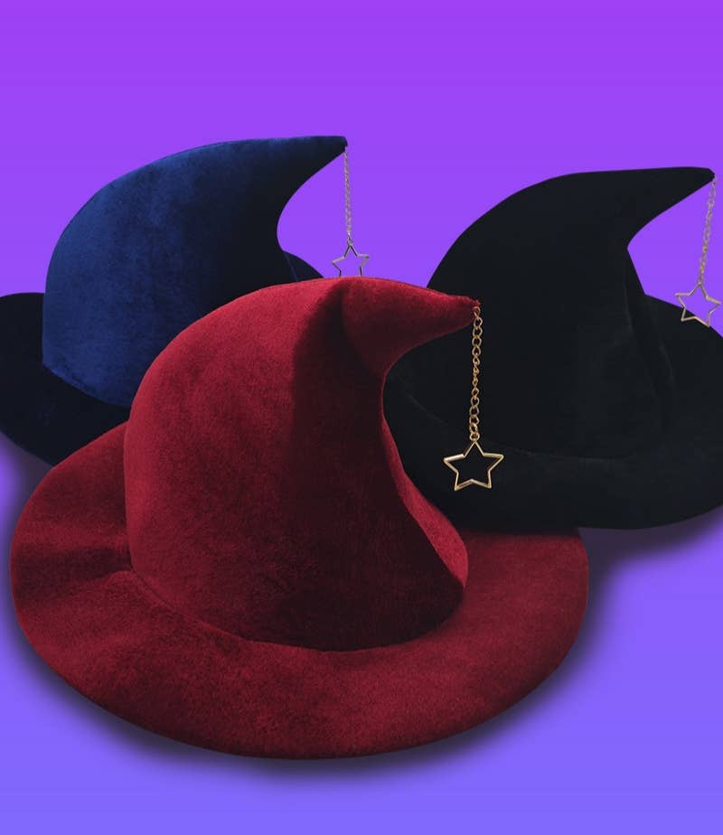 MKS America - Wholesale Cloche Hat - Women's - Halloween velvet star party pointed witch hat1
