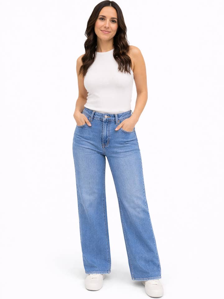 Petite 28" Eco-Friendly Wide Leg Jean in Kinsley for wholesale by 1822 Denim