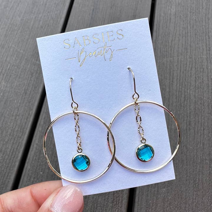 Gold Chain Dangle with Aqua Stone for wholesale by Sabsies Beauty