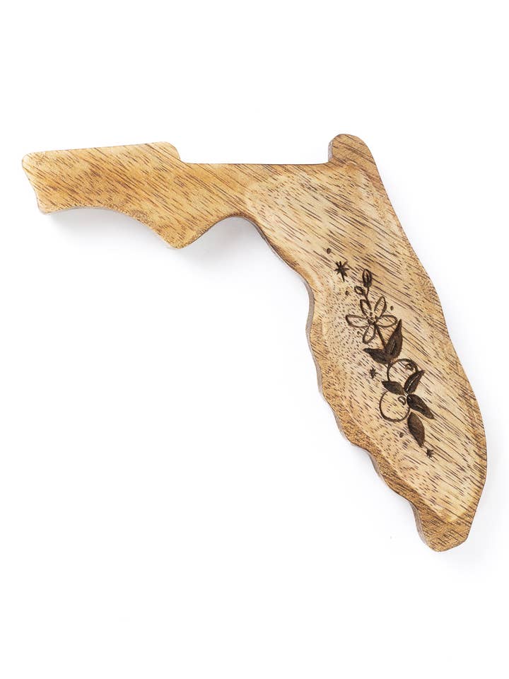 Florida State Orange Blossom Trinket Dish - Mango Wood for wholesale by Matr Boomie Fair Trade
