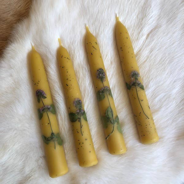 Moth and Candle - Wholesale Tapered Candle/Candlestick - Handmade Beeswax 6" Taper Floral Candle: From the Garden2