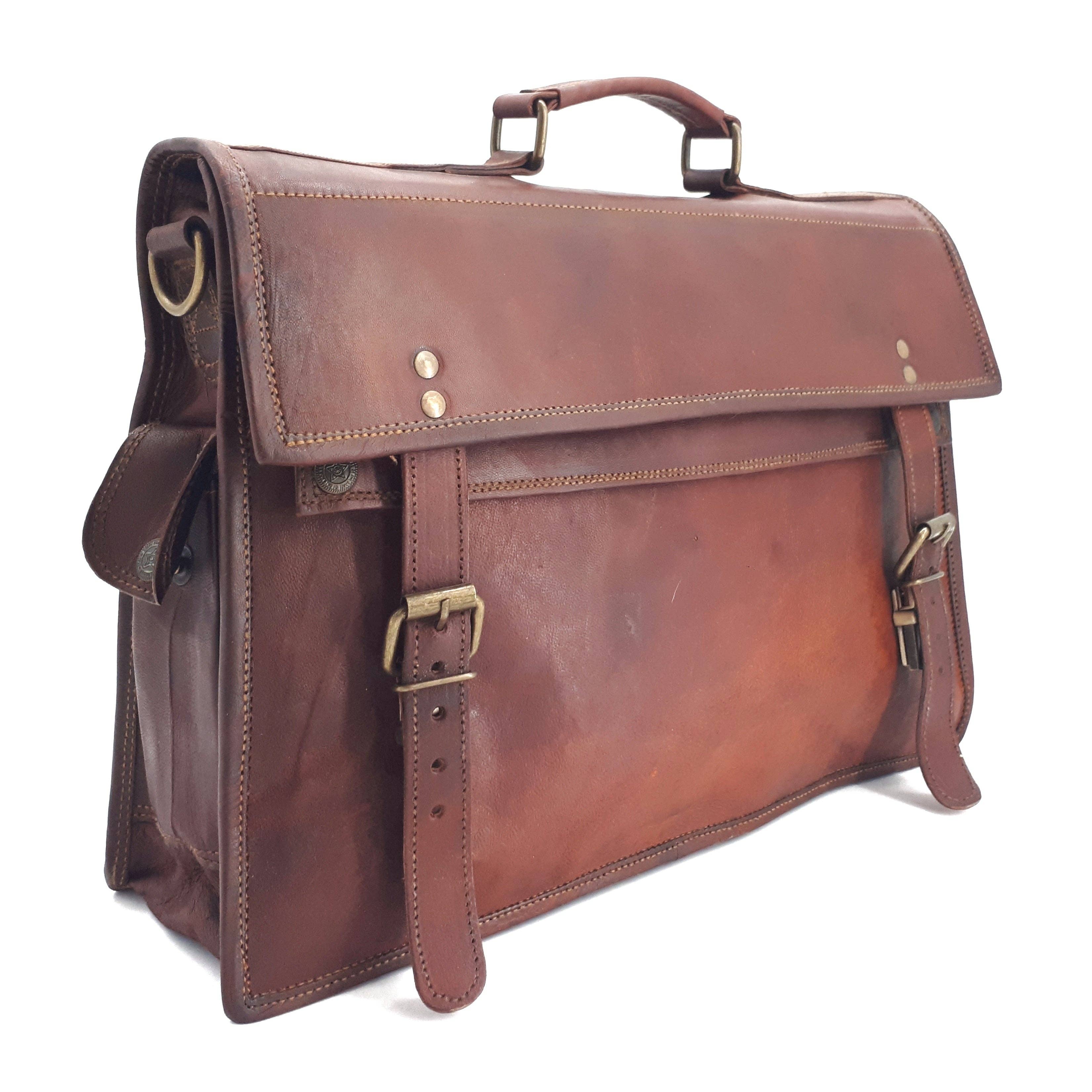 Rust Sydney – wholesale Laptop bag – Unisex – The Big Pommie 16-inch Old School Leather Satchel Bag0