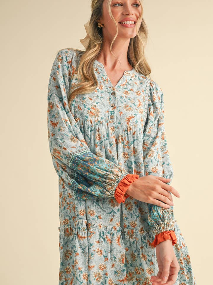 &MERCI - Wholesale Dress - Women's - EXCLUSIVE PRINT PUFF SLEEVE TIERED BABYDOLL DRESS MDR34908