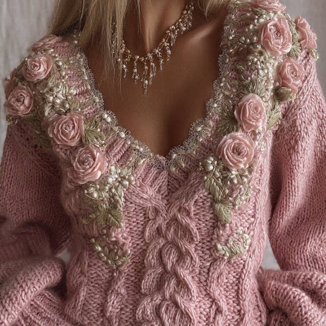 Dames losvallende V-halstrui – 3D-geprinte polyester pullover voor wholesale door Maiden-Art MindfulChic Fashion