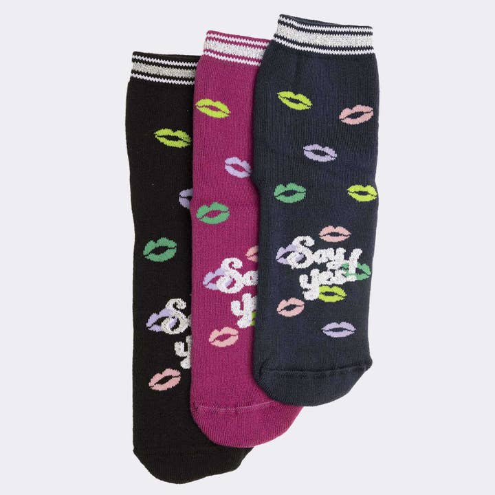 Chaussettes antidérapantes Tris pour femme à motif rond en coton chaud (4/495A) pour la vente par Ciocca