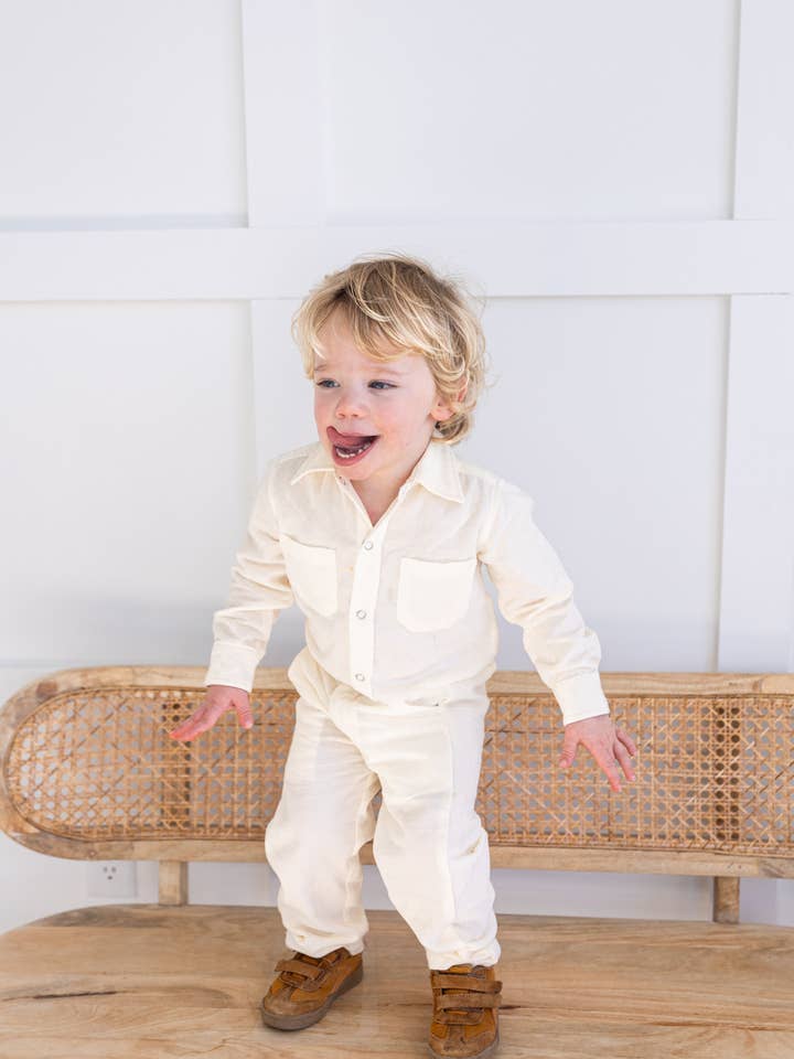 Off-White Corduroy Solid Color Boys Pants for wholesale by Yo Baby