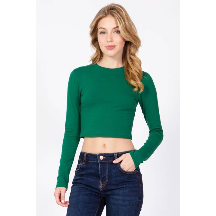 Round Neck Long Sleeve Crop Shirt Top for wholesale by UP CLOTHING