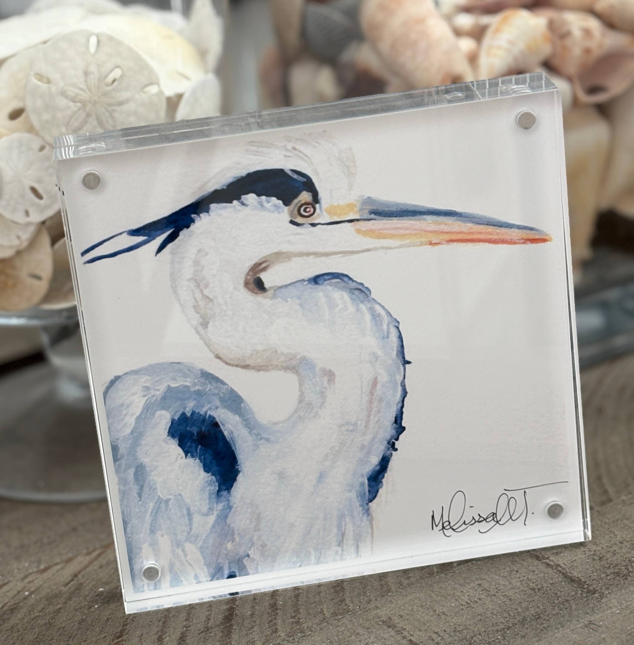 Paper Shells Studio - Wholesale Art Print - Great Blue Heron – Original Framed Watercolor (5 x 7)3