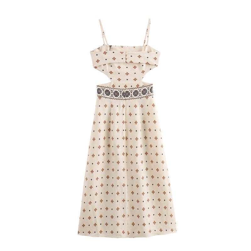 As Shown French Print Linen Midi Dress Summer Chic for wholesale on Faire4