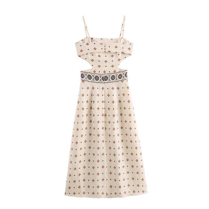 As Shown French Print Linen Midi Dress Summer Chic for wholesale on Faire4