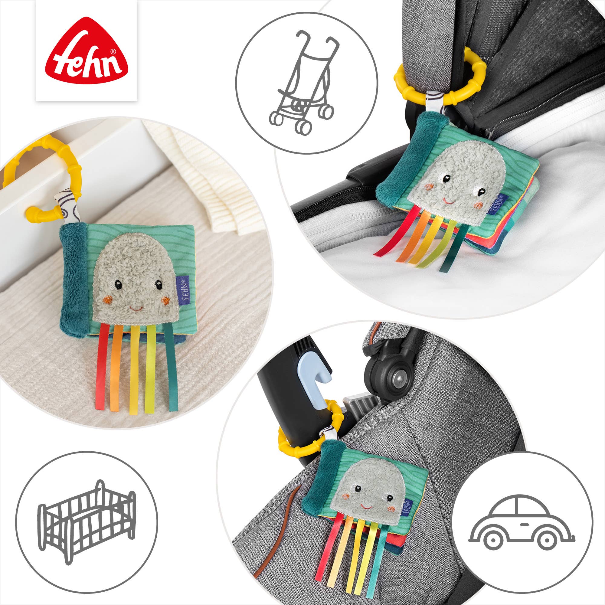 Fehn - Wholesale Baby & Toddler Book (0-2) - Mini-Crinkle Book Octopus - Touch Book with Nature Motifs3