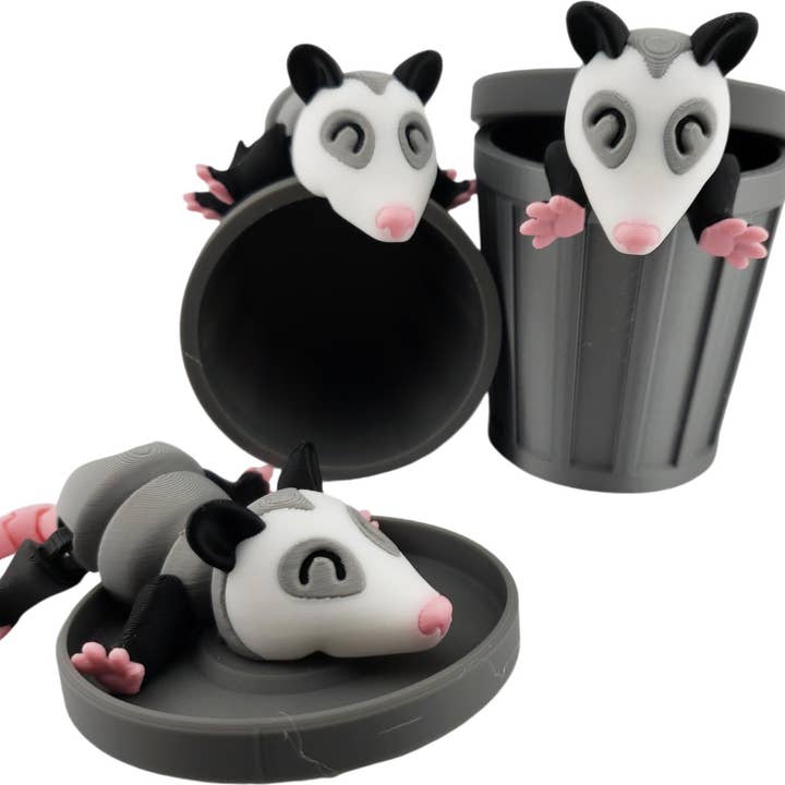 The Geek Galleria – Brinquedo estatueta - Crianças por atacado – Figura Articulada de Gambá Impressa em 3D | Cores Realistas Preto, Cinzento, Branco e Rosa | Adorável Decoração de Secretária e Brinquedo Colecionável | Fidget