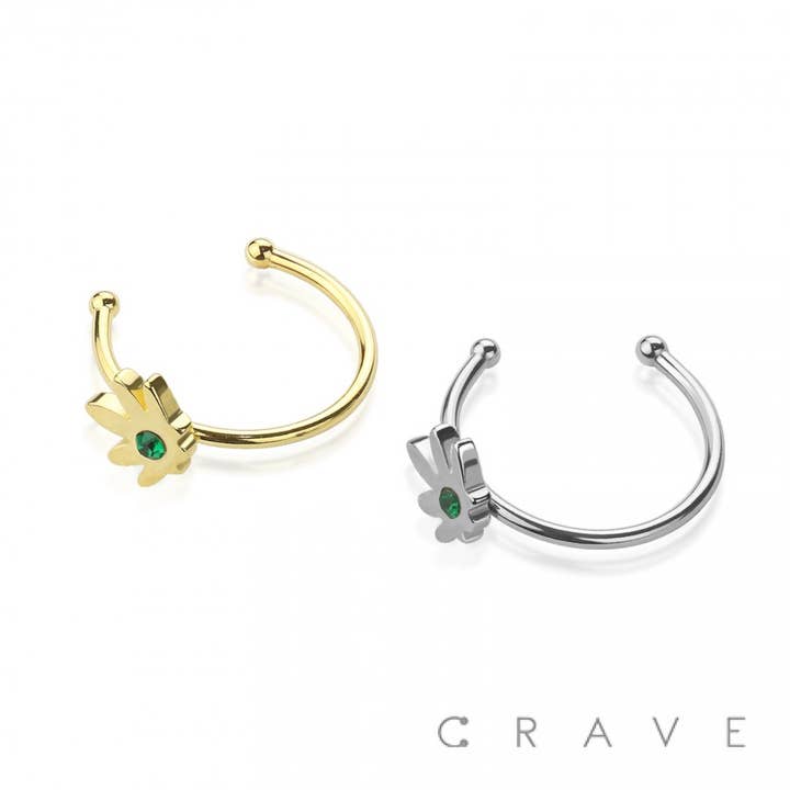 ANNEAU DE NEZ EN FORME DE FEUILLE DE POT DE CANNABIS 316L SS pour la vente par CRAVE