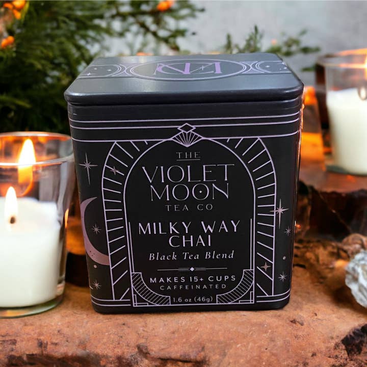 Milky Way Chai Tea Blend 1.6oz Tin for wholesale by The Violet Moon Tea Co.