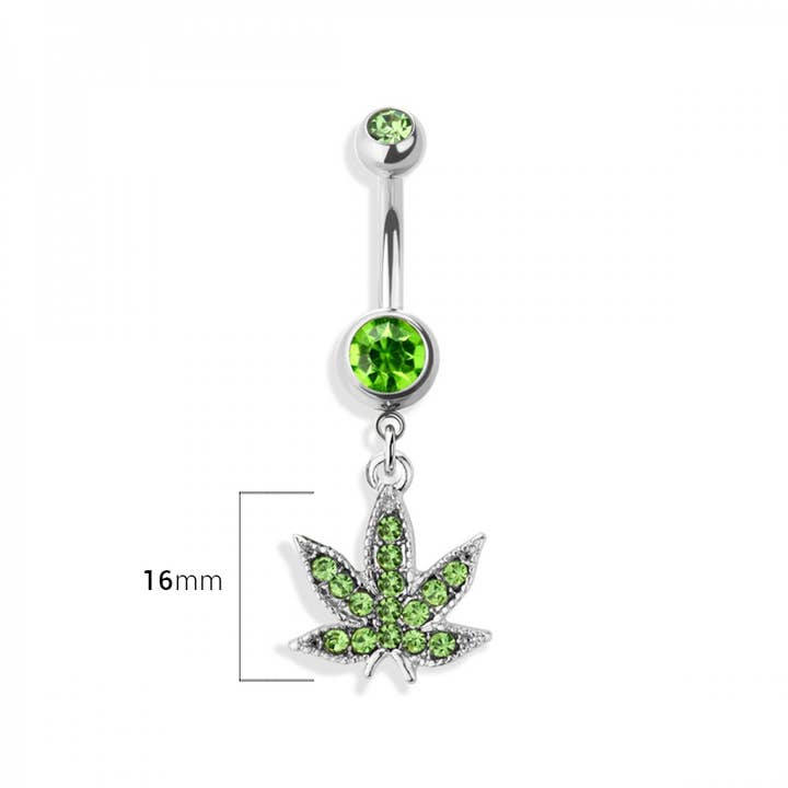 CRAVE - Wholesale Navelring - GROENE MARIHUANA POT BLAD BENGELEN NAVEL RING1