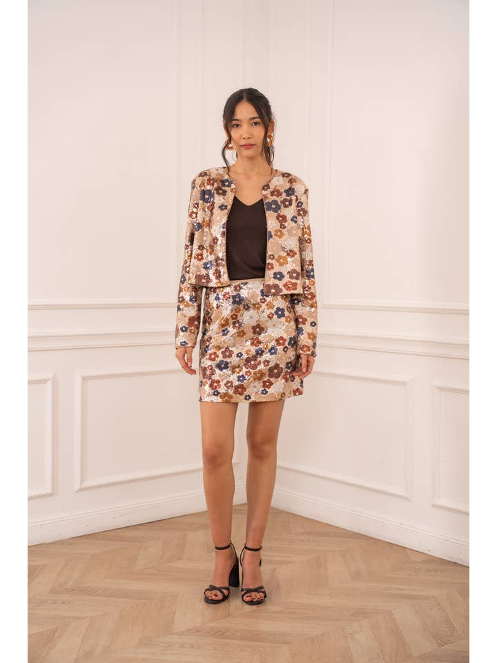CHOKLATE PARIS - Wholesale Jacket - Women's - Multicolored floral pattern sequin jacket Rosé - CK083787