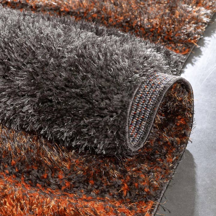 Well Woven - Wholesale Area rug - Luz Modern Geometric Grey Orange 3D Textured Thick & Soft Shag Rug4