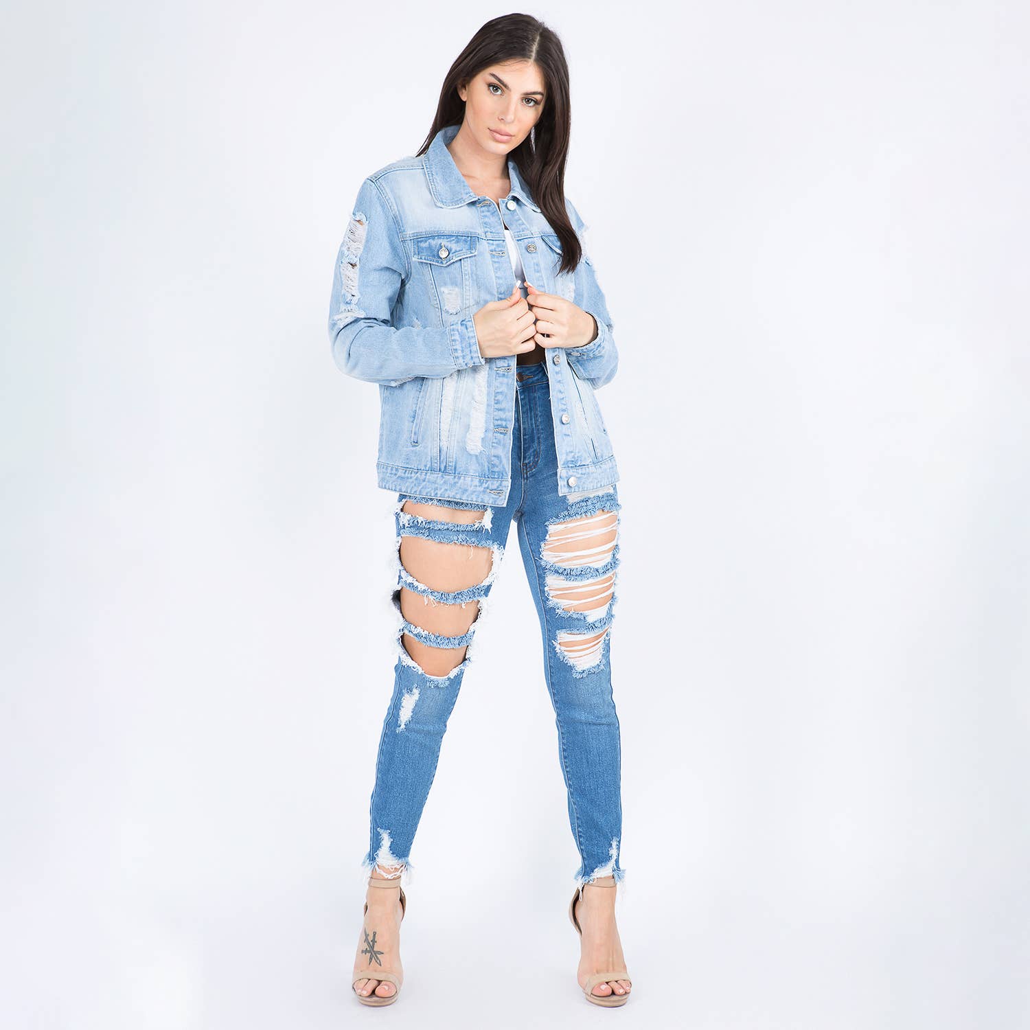 American Bazi - Venta al por mayor Cazadora vaquera - Mujer - Chaqueta vaquera con desgaste en la espalda - American Bazi6