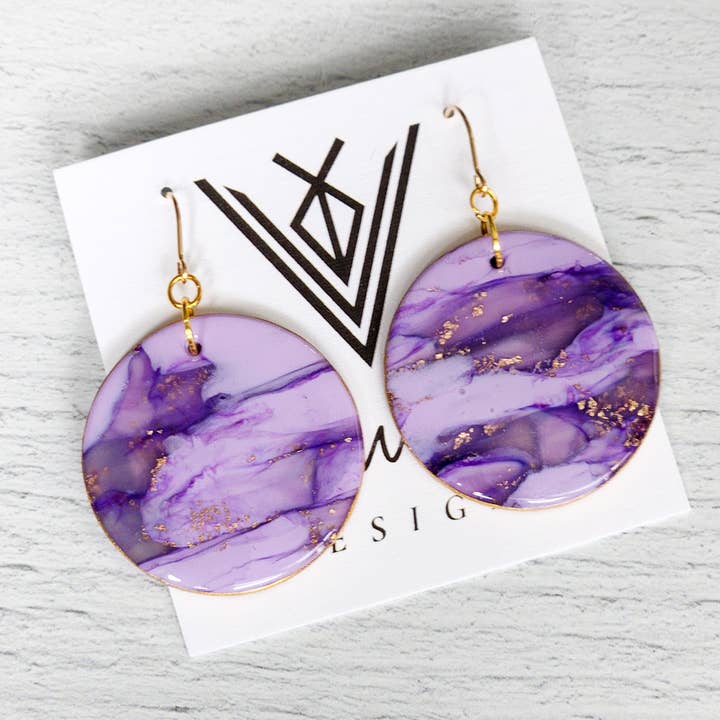 Faux Amethyst Circle Dangles for wholesale by Vault 14 Designs, LLC