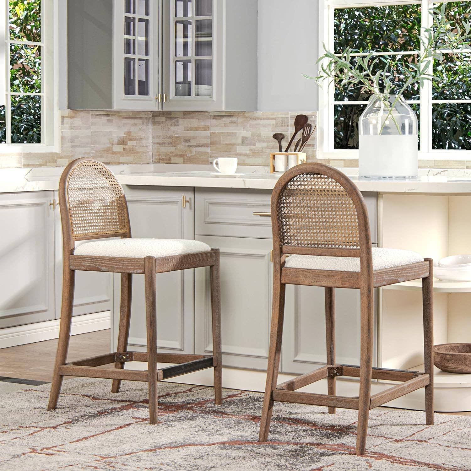 Jennifer Taylor Home - Wholesale Stool - Panama 26.5" Curved Back Cane Rattan Counter Stool Set of 21