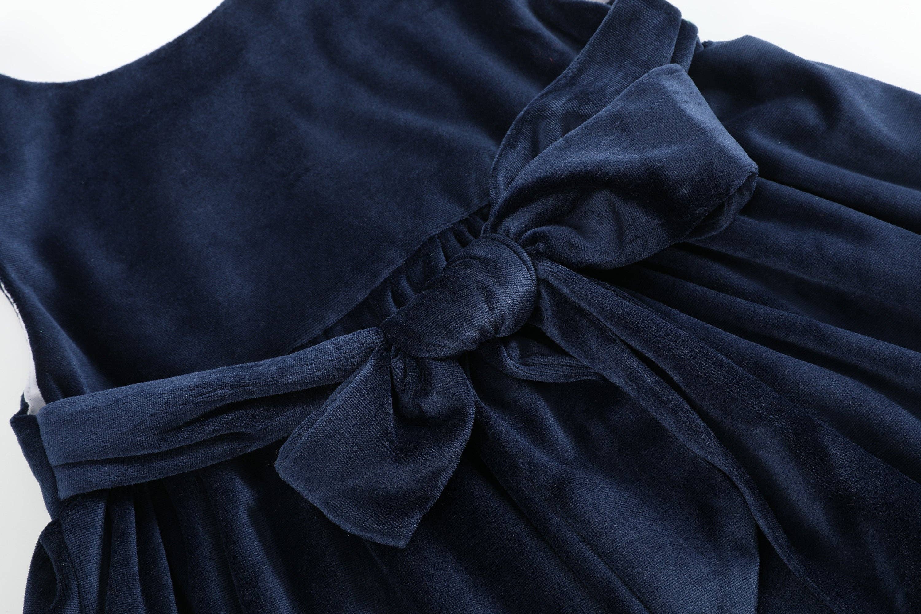 Lil Cactus – wholesale Dress – Kids – Navy Blue Velvet Santa Christmas Jumper Dress4