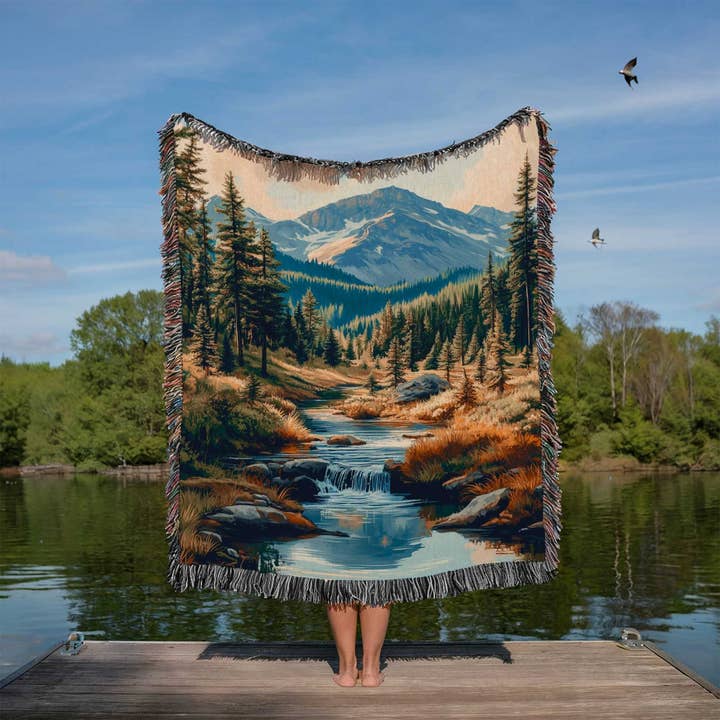 Mountain Nature Woven Blanket | Gift Items for wholesale by Sisterly Gifts Shop