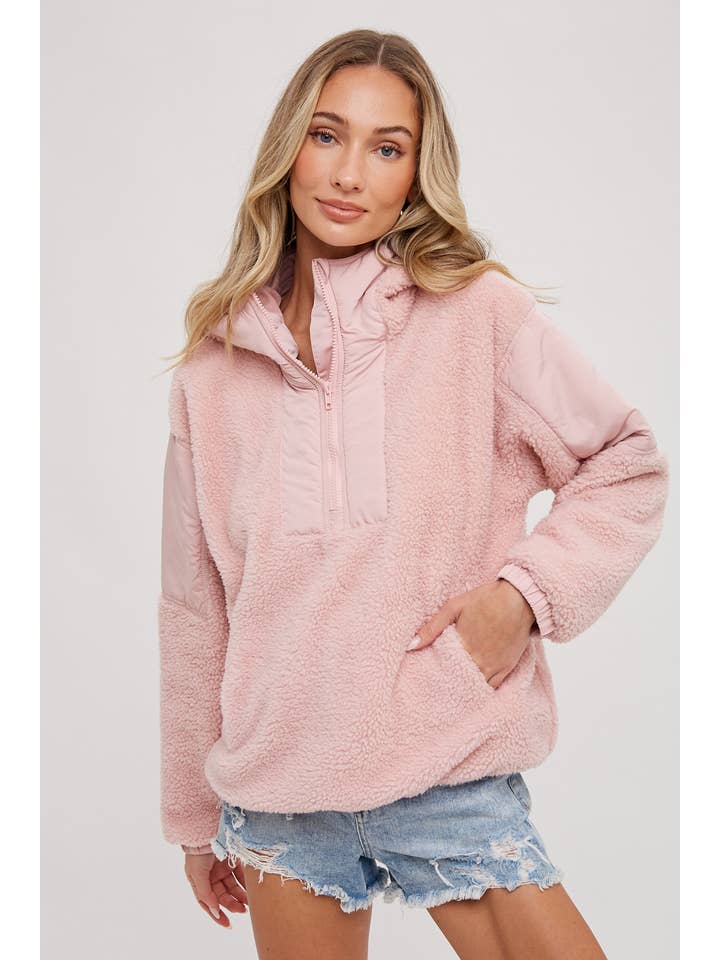 Bluivy - Wholesale Hoodie - Women's - FAUX SHEARLING CONTRAST HOODIE36