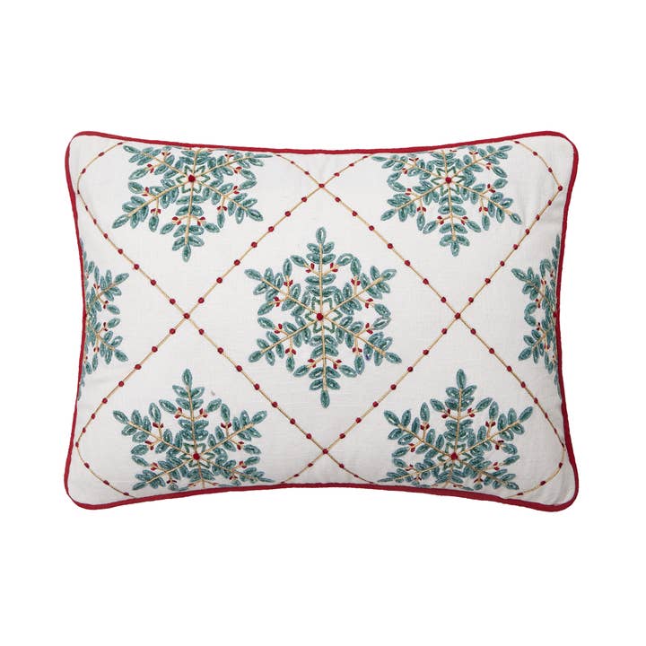 Festive Greenery Snowflakes Embroidered Pillow for wholesale by Peking Handicraft