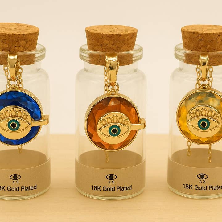 18K Gold Plated Crystal Evil Eye Necklace in a Bottle for wholesale by A&K Jewelry Collection