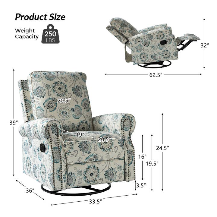 Karat Home - Wholesale Chair - Kaspar Manual Swivel Glider Recliner17