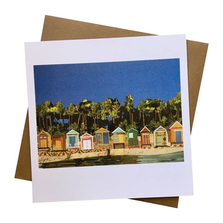 Holkham Beach Huts, North Norfolk Greetings Card for wholesale by Soodle Street Studio