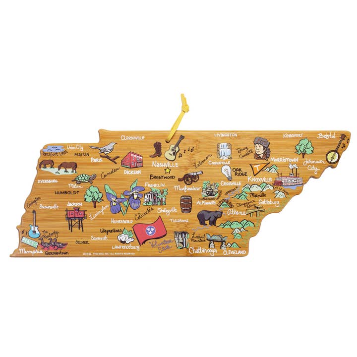 Tennessee Cutting Board with Artwork by Fish Kiss™ for wholesale by Totally Bamboo