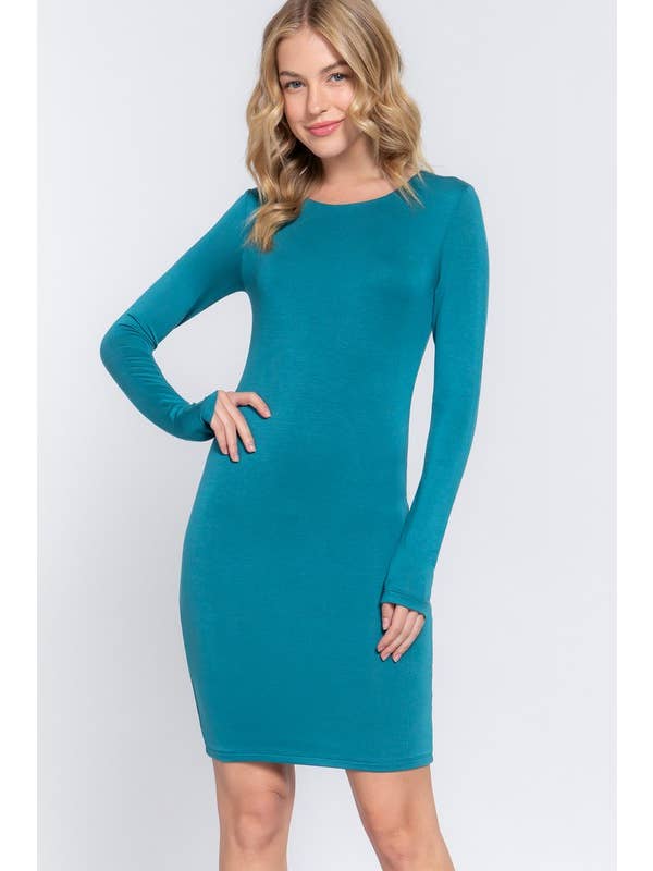 Active Basic | Active USA - Wholesale Dress - Women's - Long Sleeve Crew Neck 2 Ply Rayon Jersey Mini Dress8