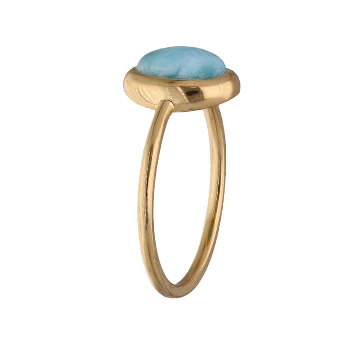 Tiramisu - Wholesale Single Stone/Solitaire Ring - Gold Plated Over Silver Larimar Solitaire Rings2