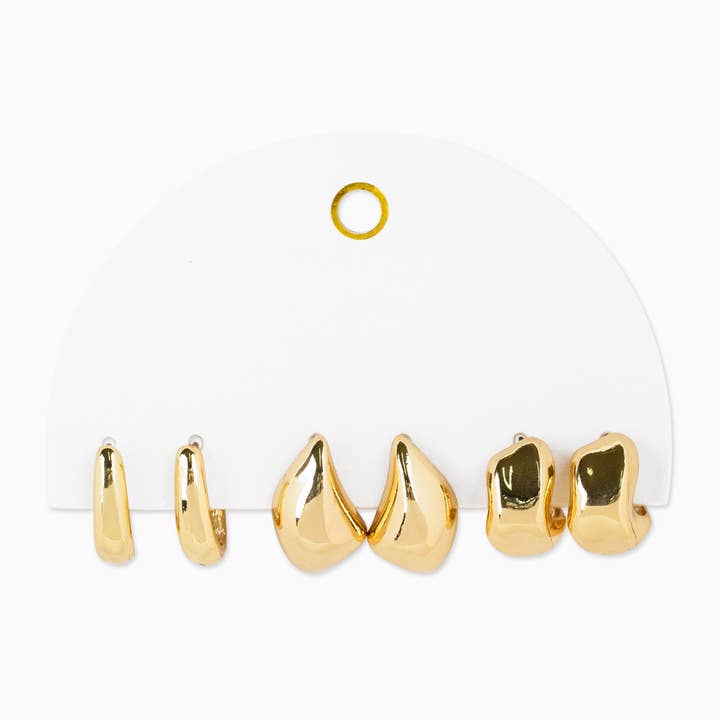 Sessori - Wholesale Hoop Earrings - Abstract Bold Gold Hoop Set, Set of 3