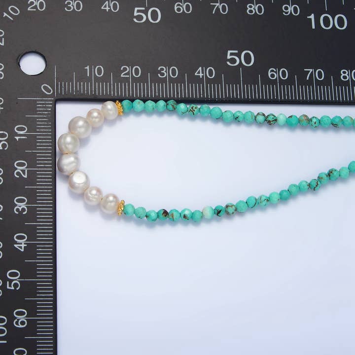 Aim Eternal - Wholesale Beaded/Pearl Necklace - 14K Gold Filled Pearl Turquoise Beaded Necklace | WA-26502
