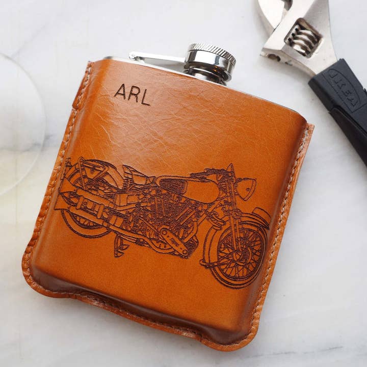 Personalised Motorbike Hip Flask in a gift box, biker for wholesale by Stabo