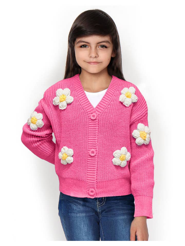 Cutie Patootie Clothing - Wholesale Cardigan - Kids - GWS-Y24-9034A Girl's Cardigan Sweater W/ Flower Applique