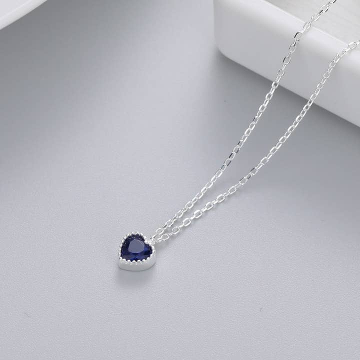 Perimade & Co. LLC - Wholesale Pendant/Charm Necklace - Dainty Blue Pink Heart Charm Necklace in 925 Sterling Silver5