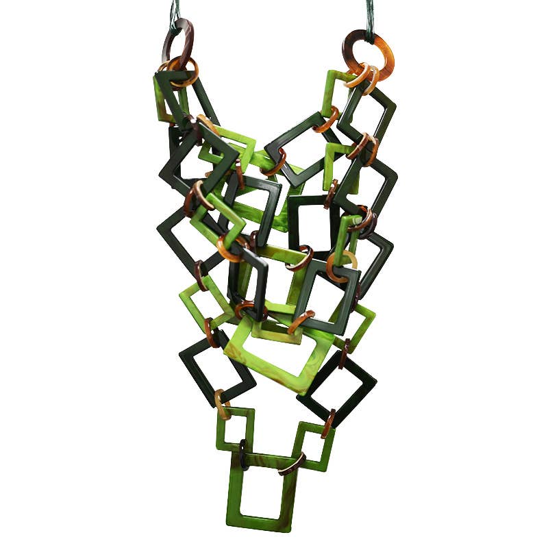 AMORINO SRL - Wholesale Link & Chain Necklace - MULTILAYER NECKLACE WITH RESIN RECTANGLES - FT24184B7602