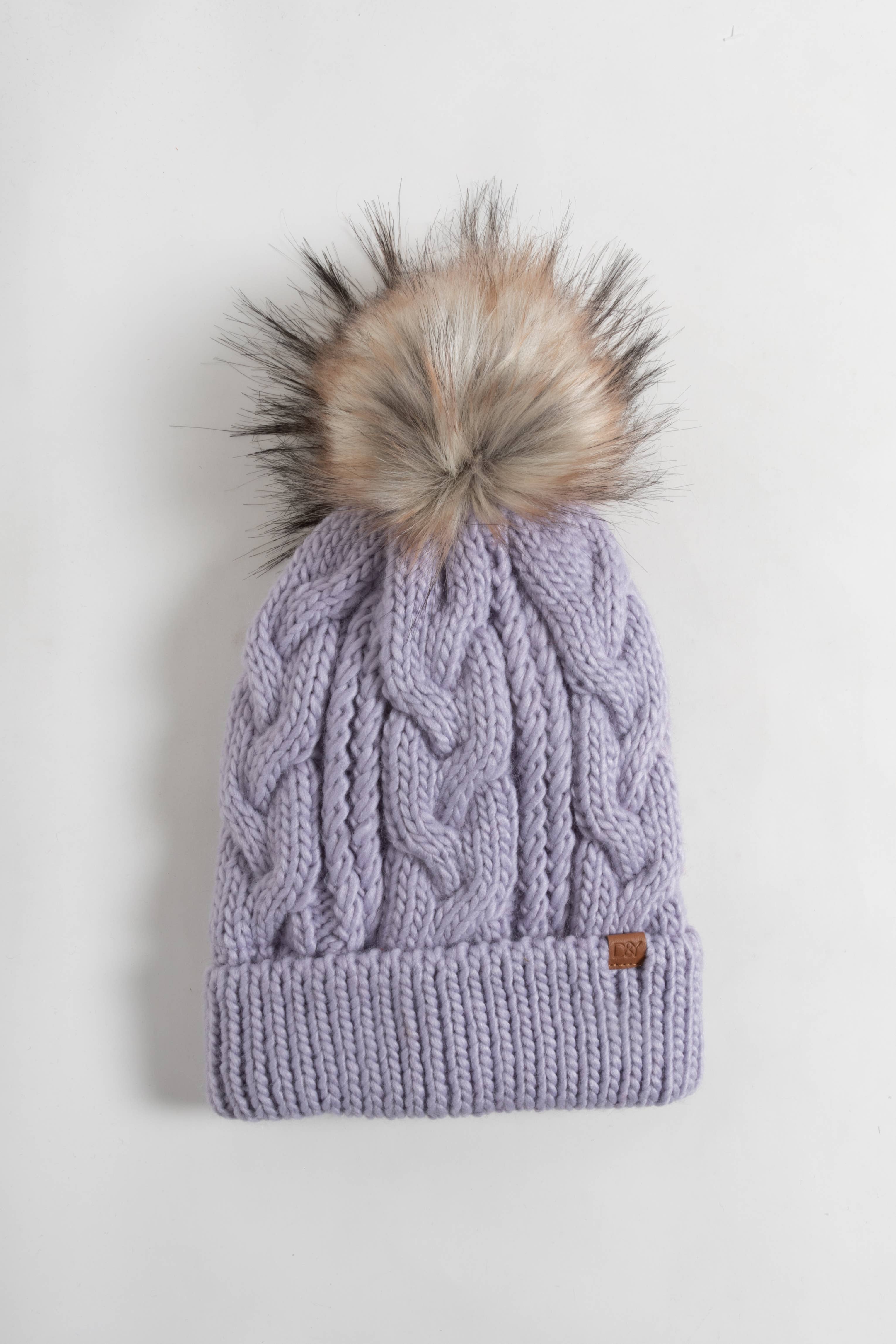 David And Young - Wholesale Beanie - Women's - Cable Knit Beanie with Faux Fur Pom Lining9