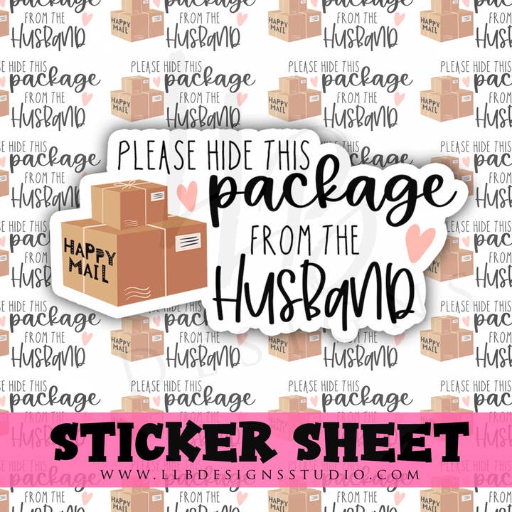 Hide Package From Husband | Packaging Stickers | Business Branding | Small Shop Stickers | Sticker #: S0305 | Ready To Ship for wholesale by LLB Designs Studio