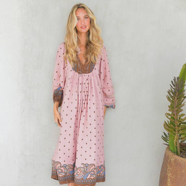 SERAPHINA PRINT LACE BOHEME LS MIDI DRESS for wholesale by Jaase