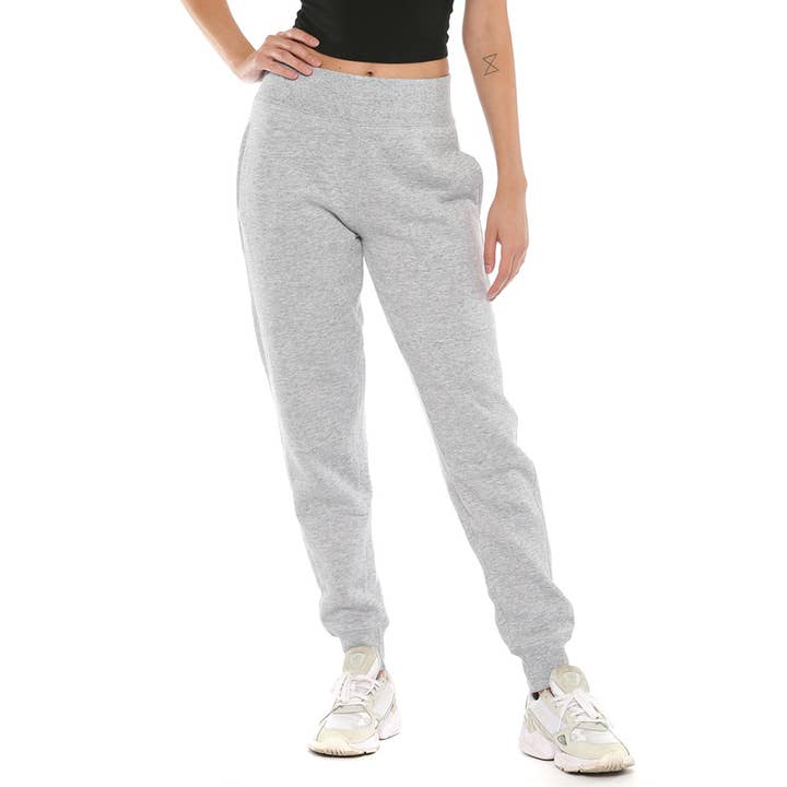 High Waist Elastic Waistband Fleece Joggers Lt Heather Grey for wholesale by Urban Look