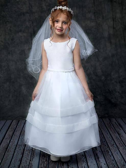 Elegant First Holy Communion Dress with Organza Overlay for wholesale by iGirlDress